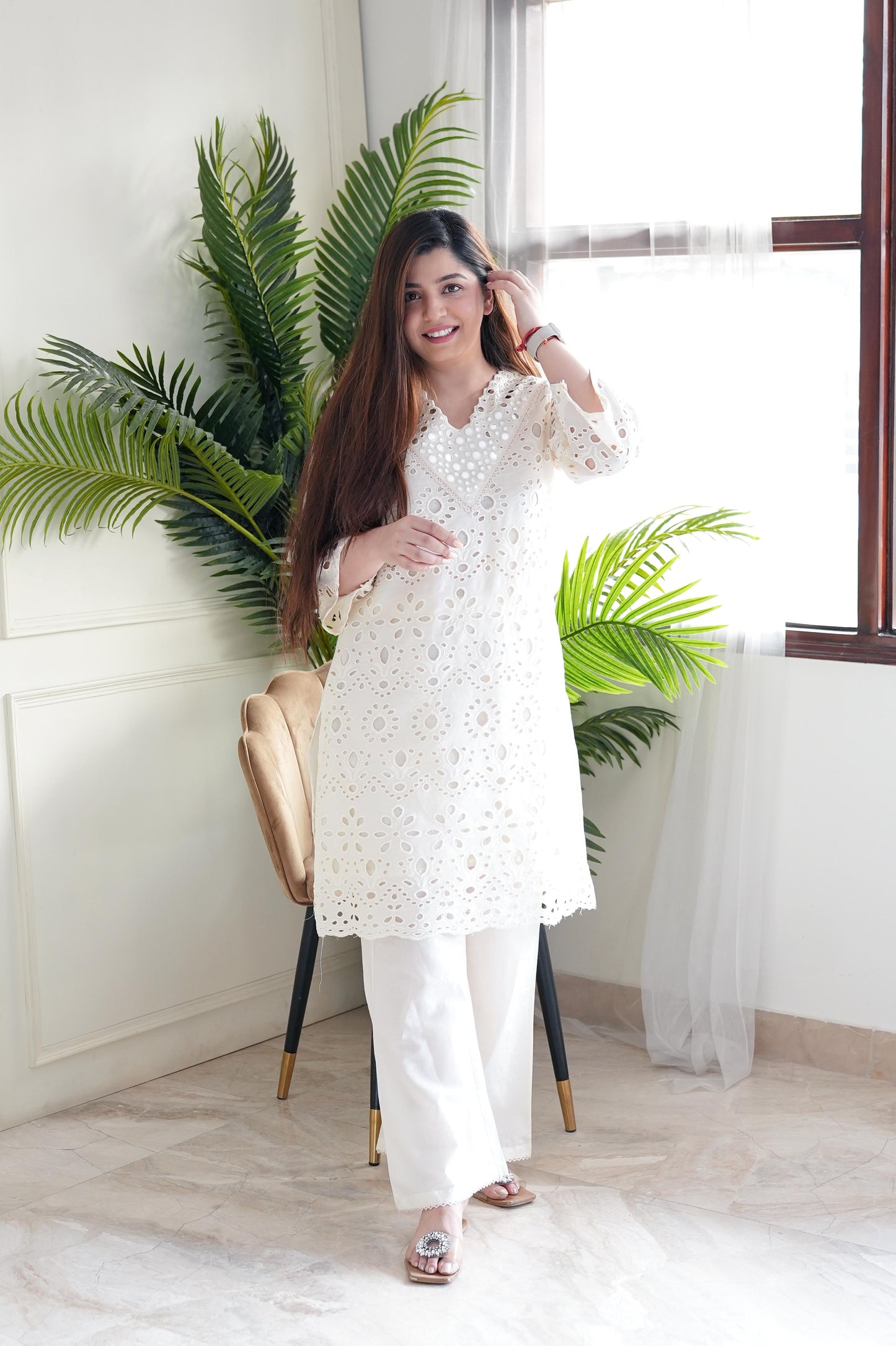 Veda White Cutwork Plazo Set