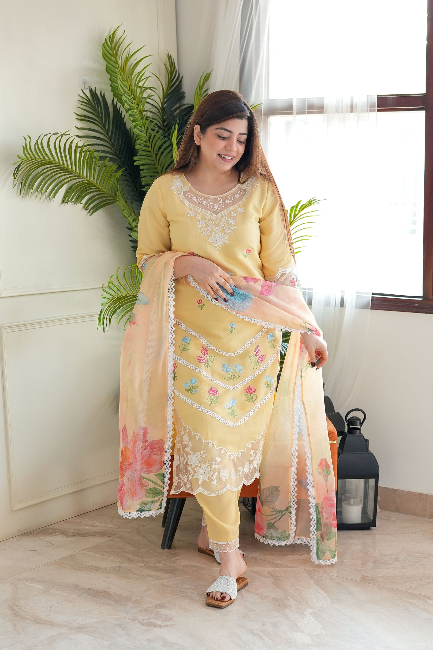 Neemra Yellow Thread Work Organza Suit