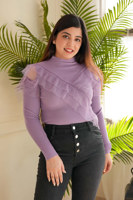 Uno Purple Frill Knitted Top