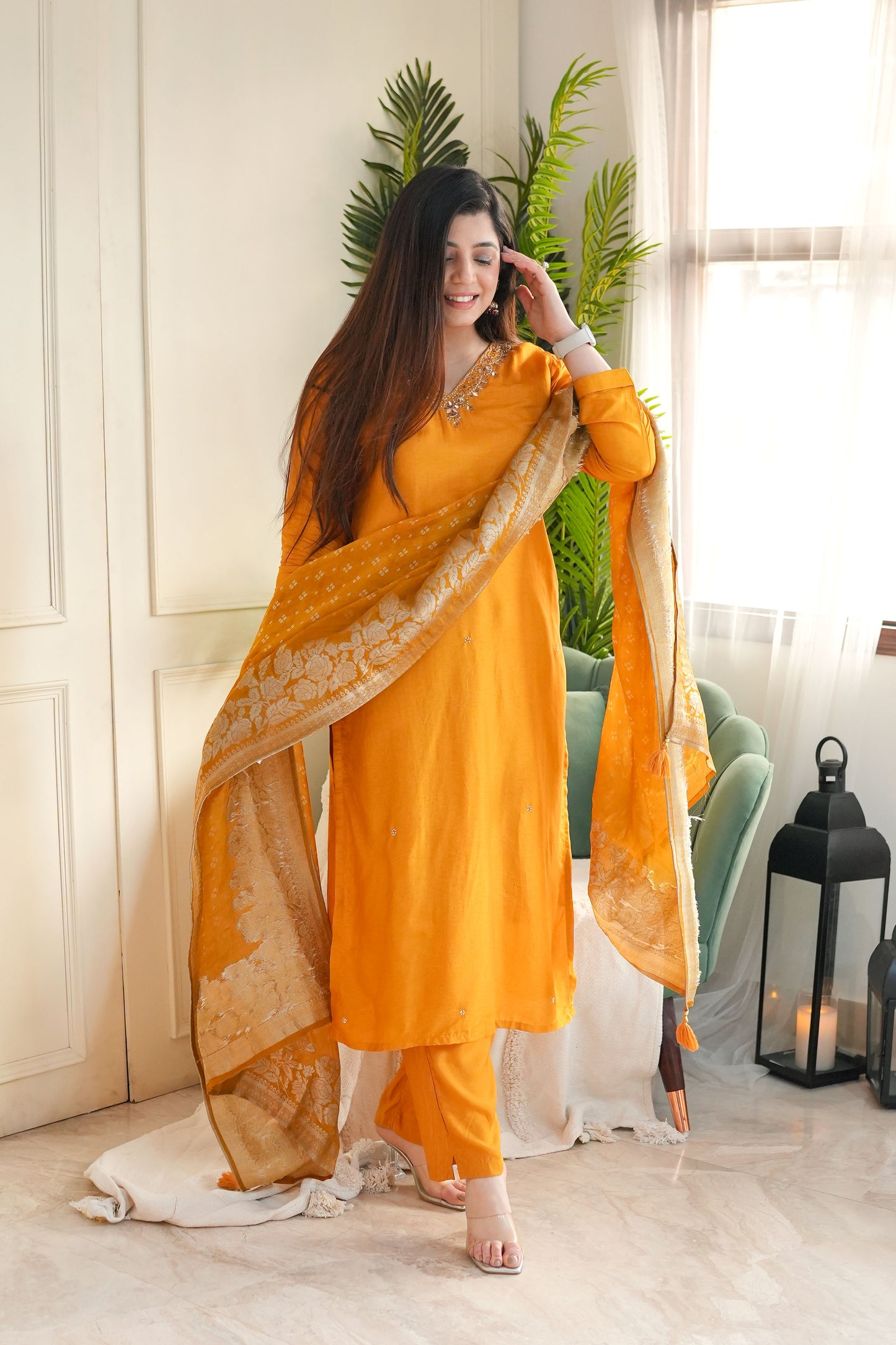 Mairah Yellow Silk Suit Set