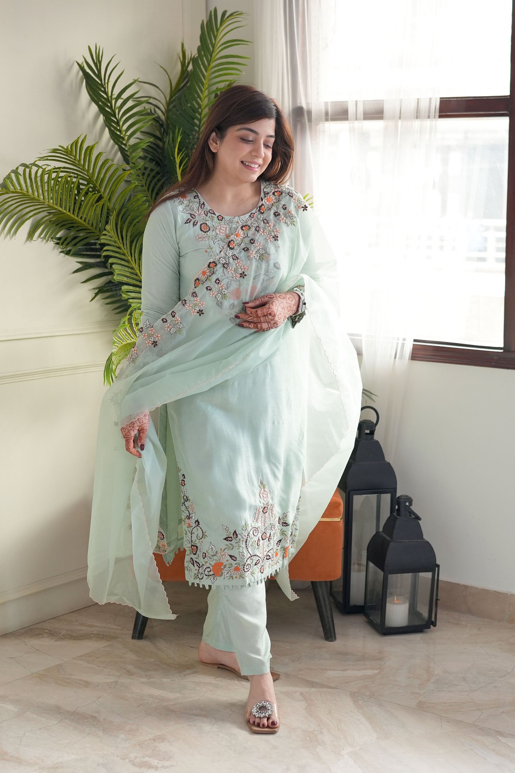 Heena Green Embroidered Silk Suit