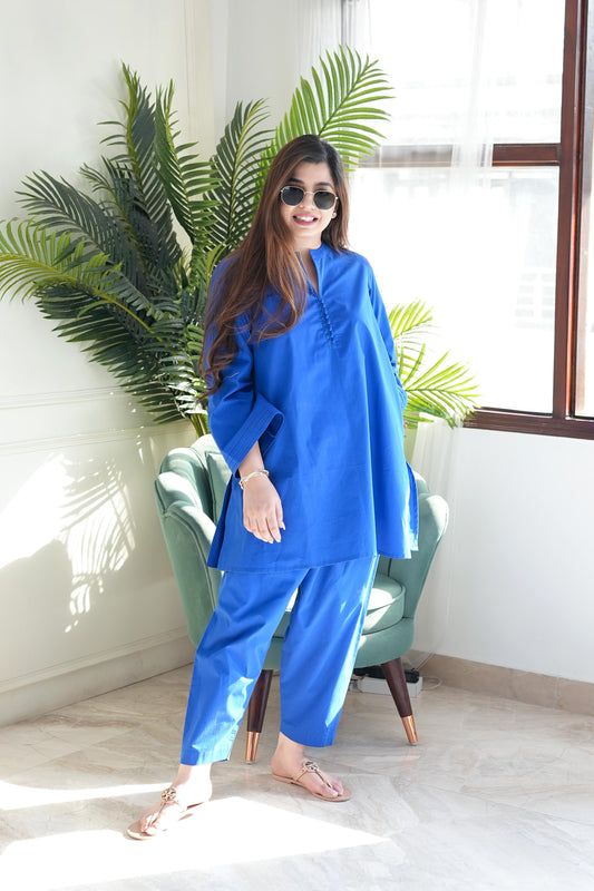 Gulzaar Blue Poplin Salwar Set