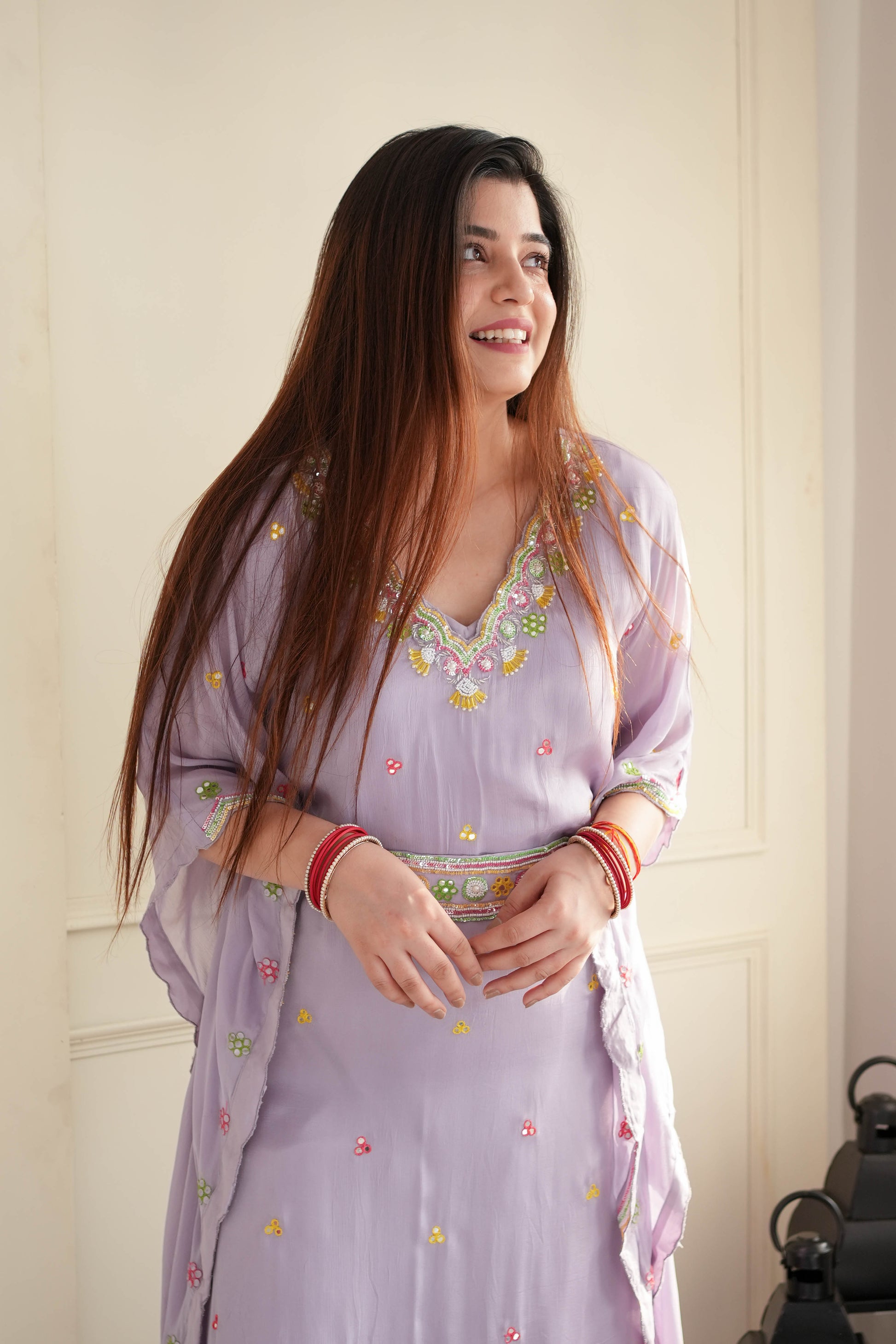 Simar Lavender Embroidered Kaftan Set