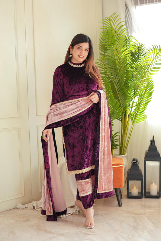 Mehera Wine Velvet Suit Set