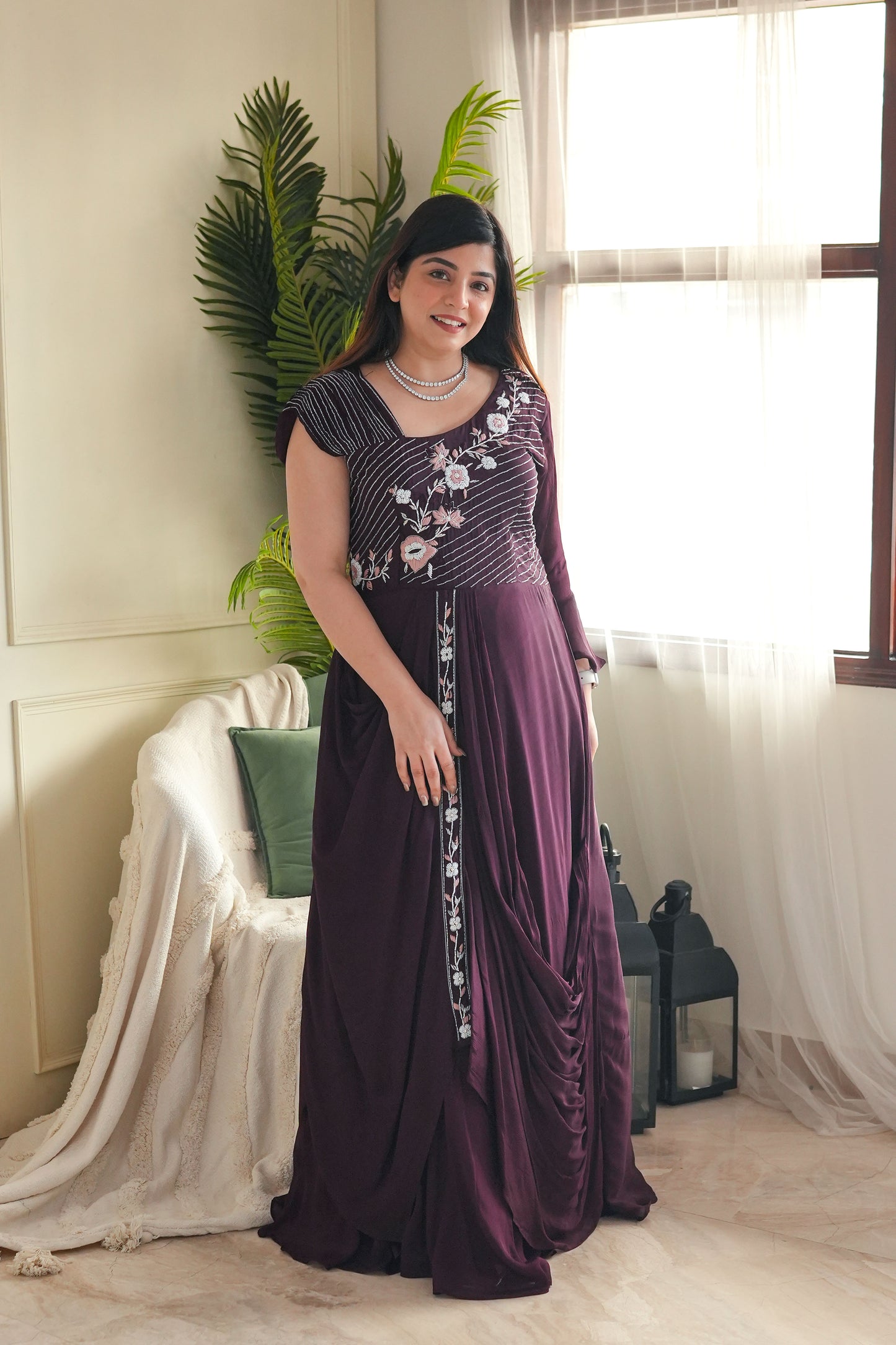 Neeyah Wine Voluminous Gown