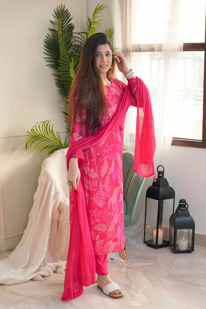 Raha Hot Pink Printed Suit Set