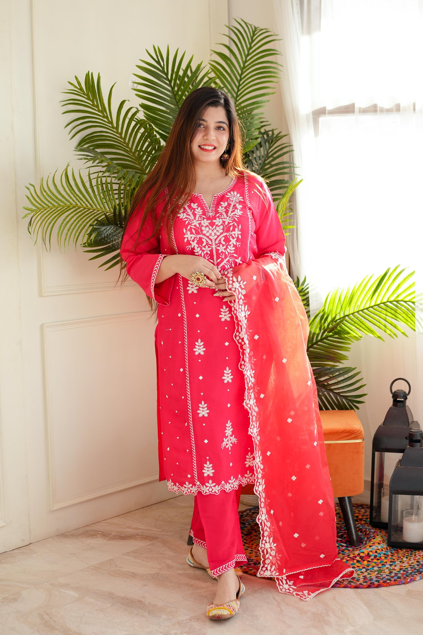 Madho Pink Thread Embroidered Suit Set