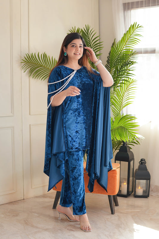 Gulzar Blue Velvet Cord Set