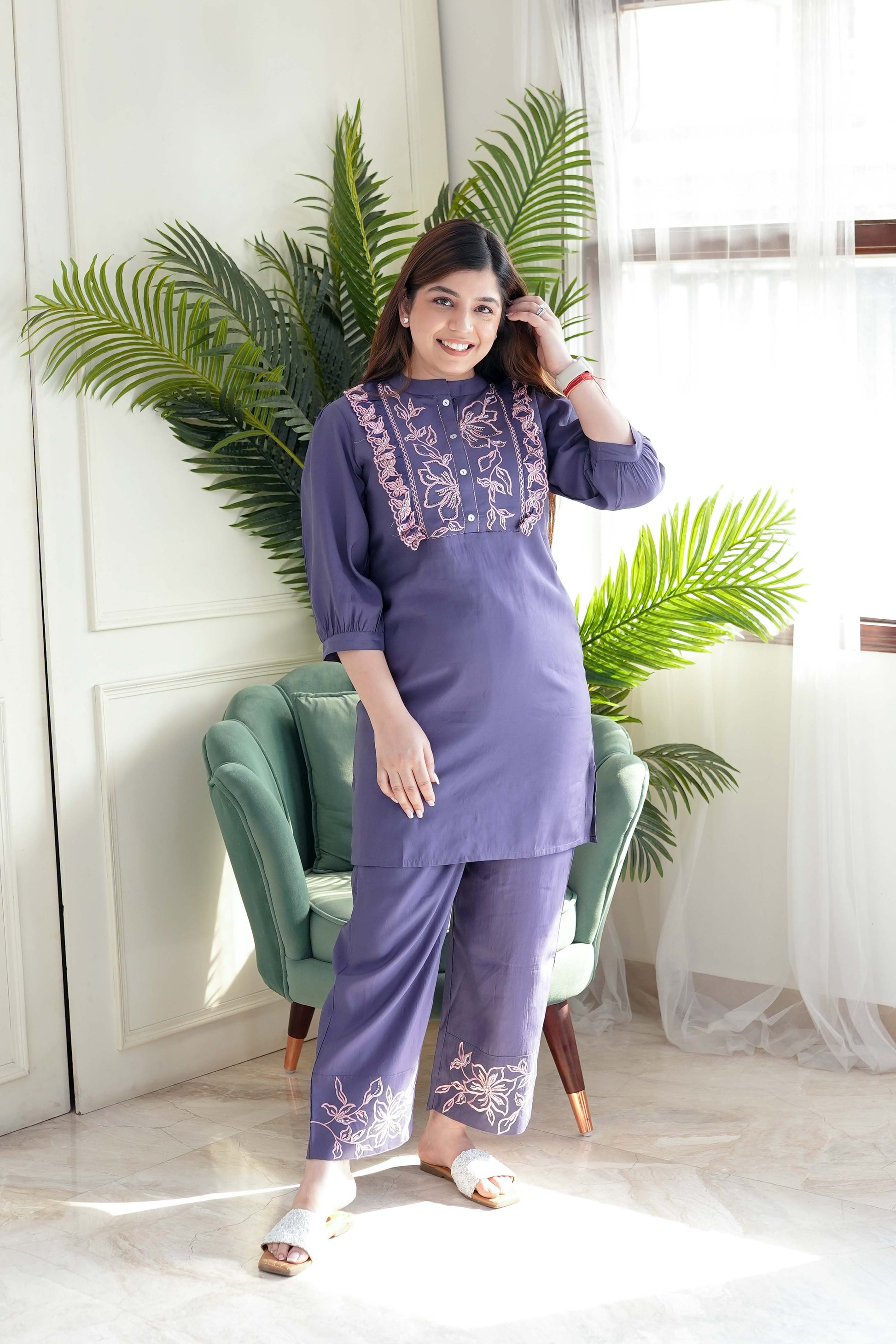 Rozana Purple Embroidered Cordset