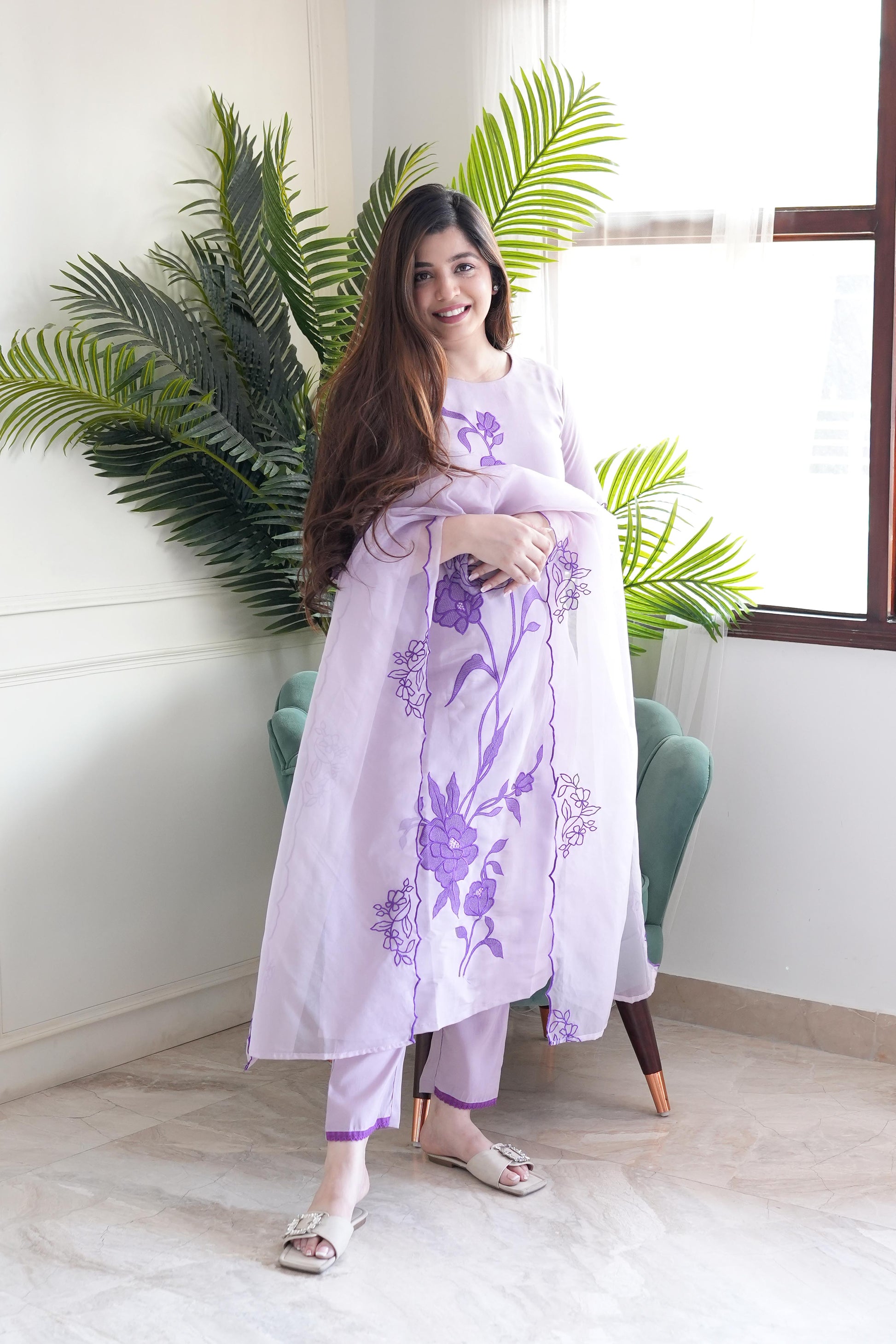 Naina Lavender Embroidered Suit Set