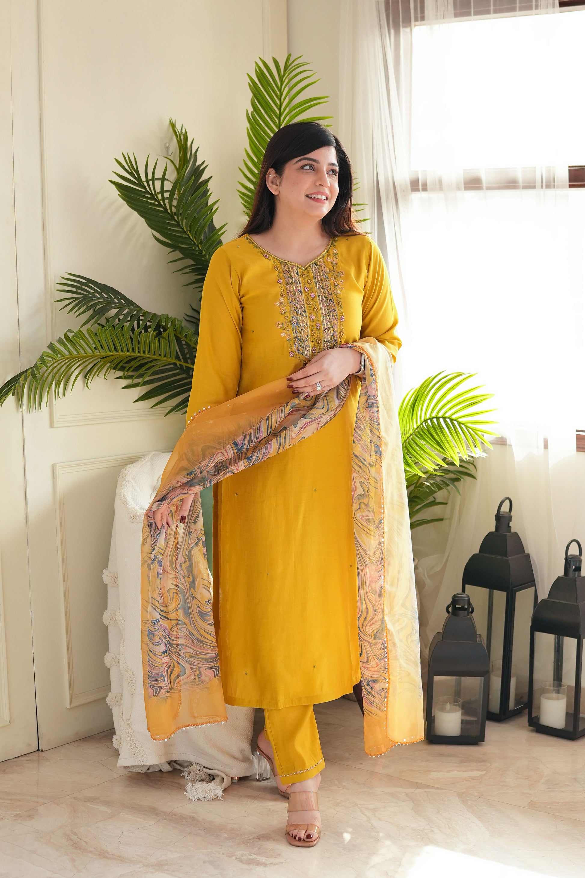 Siya Yellow Suit With Printed Dupatta