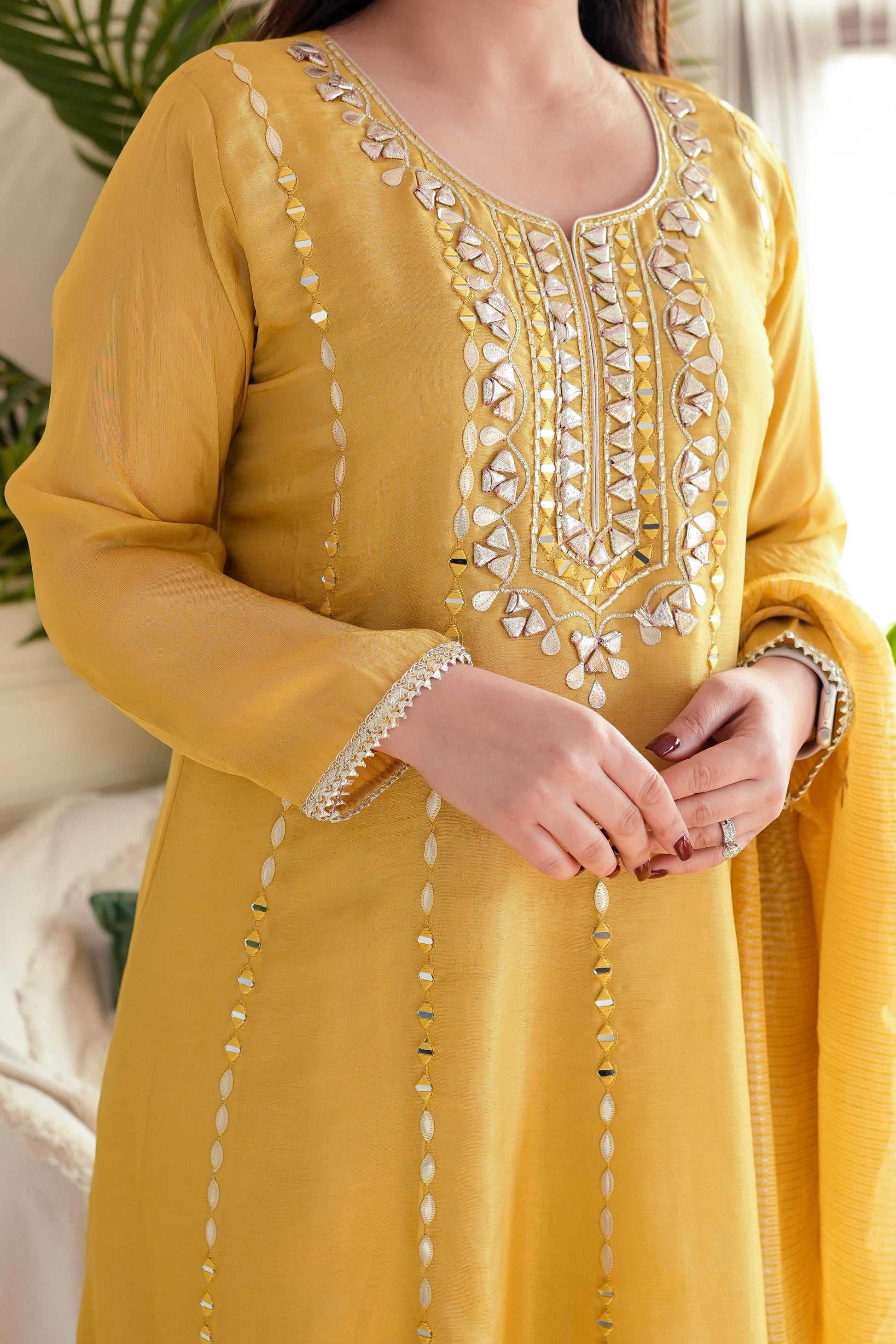 Prateem Yellow Gotta Embellished Short Anarkali