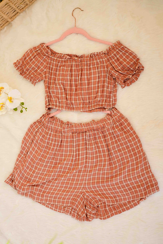 Rust Check Shorts Set