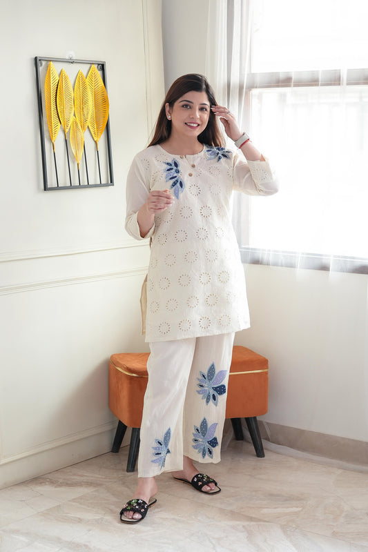 Seerat White Schiffli Embroidered Cordset