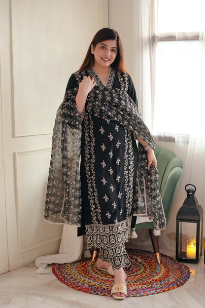 Fiza Black Embriodered Suit Set