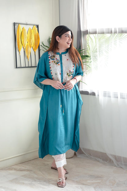 Simar Blue Embroidered Kaftan Set