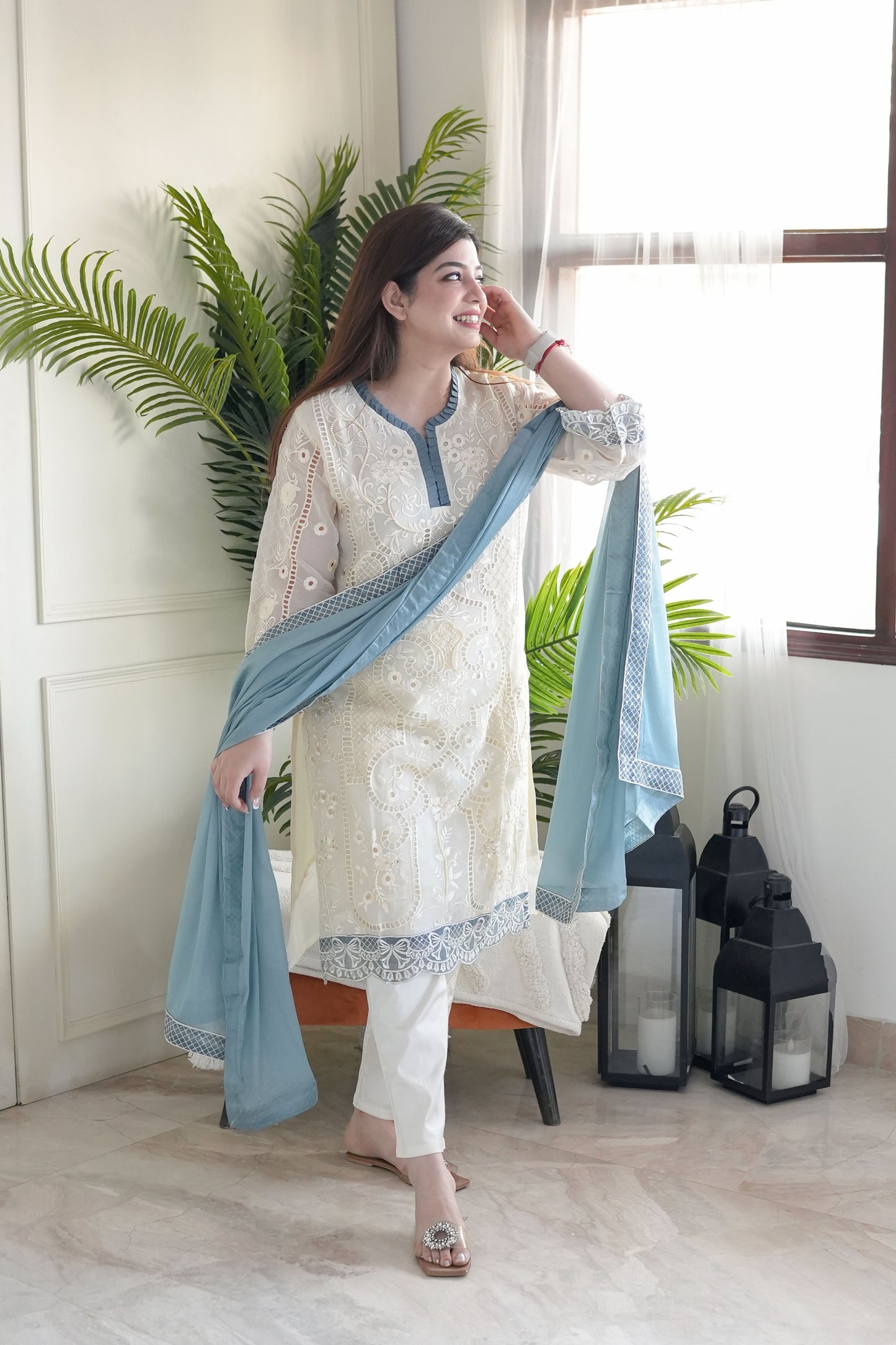 Zainab White Cutwork Pakistani Suit