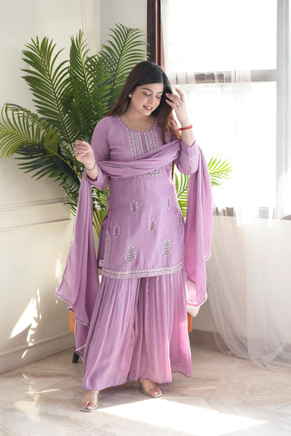 Keerat Lavender Embroidered Silk Suit