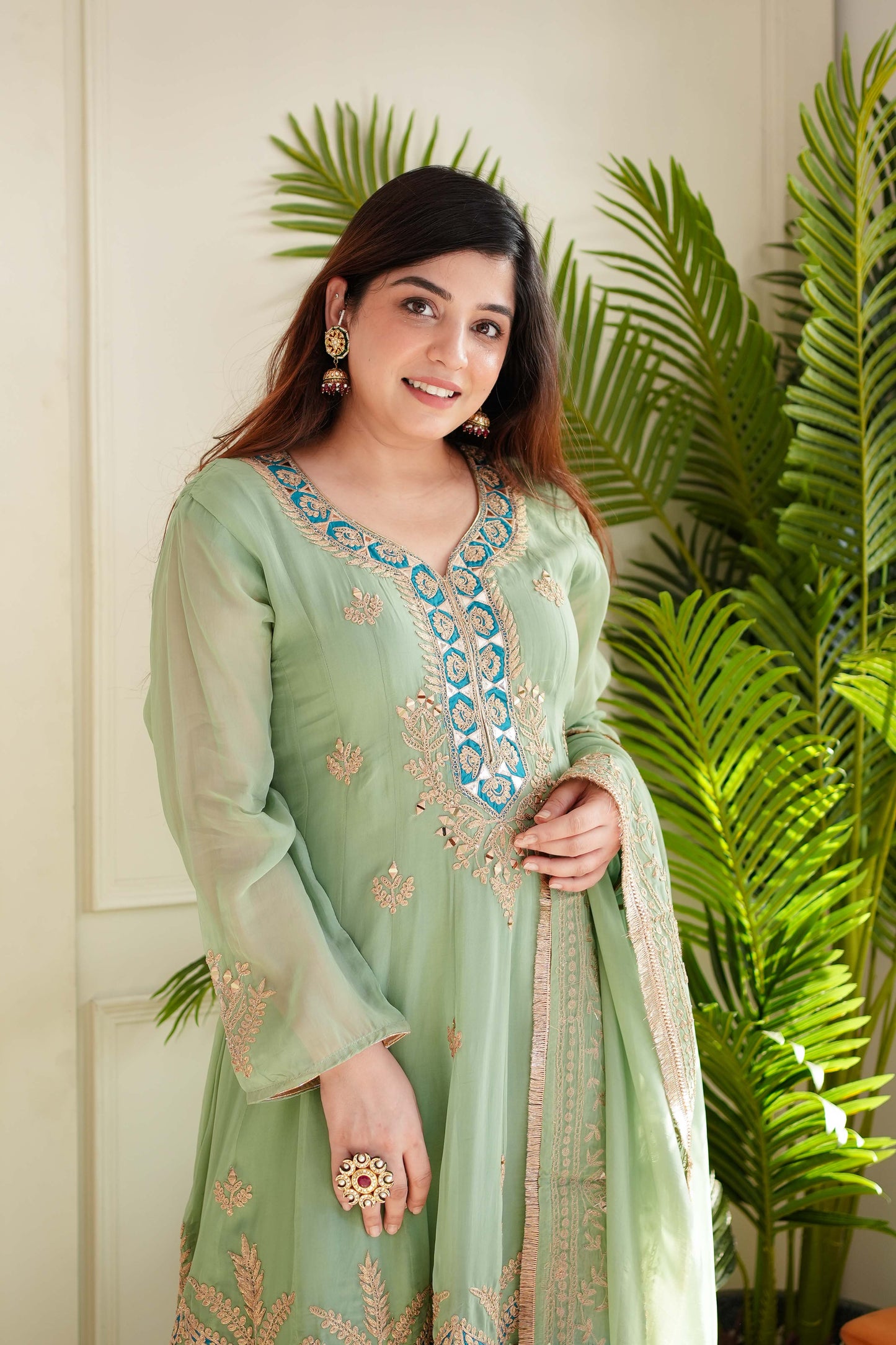 Meher Green Short Anarkali With Salwar