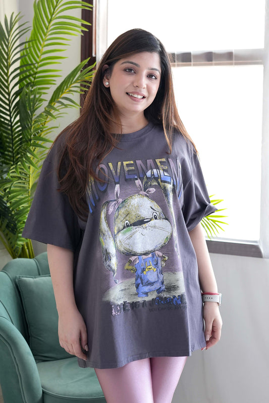 Lucy Grey Printed Boyfriend Fit Tshirt