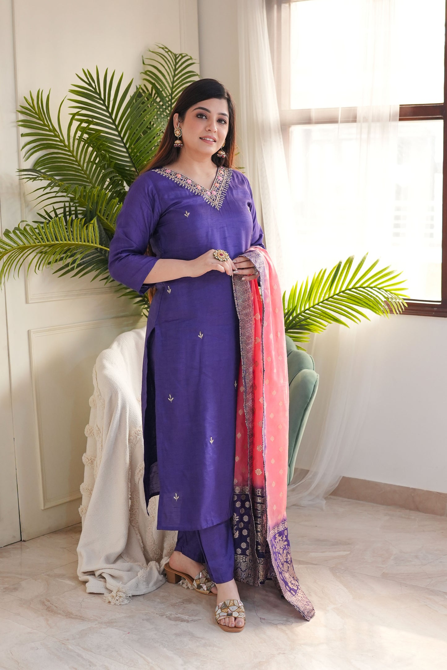 Ujjivan Purple Silk Suit Set