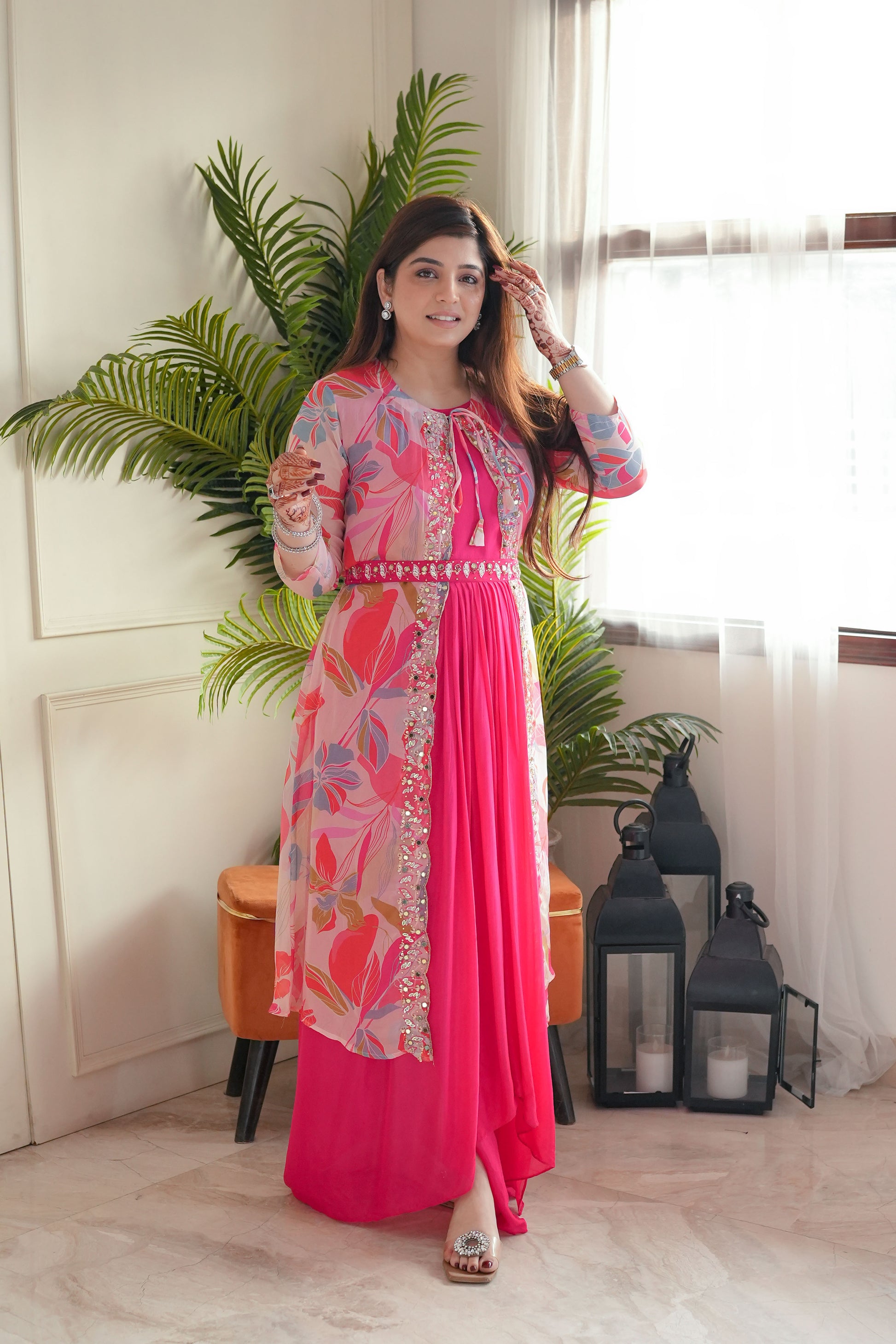 Feeza Hot Pink Maxi With Cape