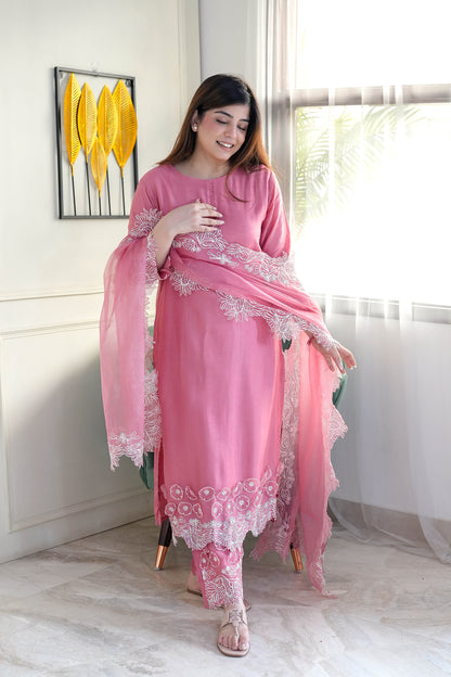 Tira Pink Thread Detailing Suit Set