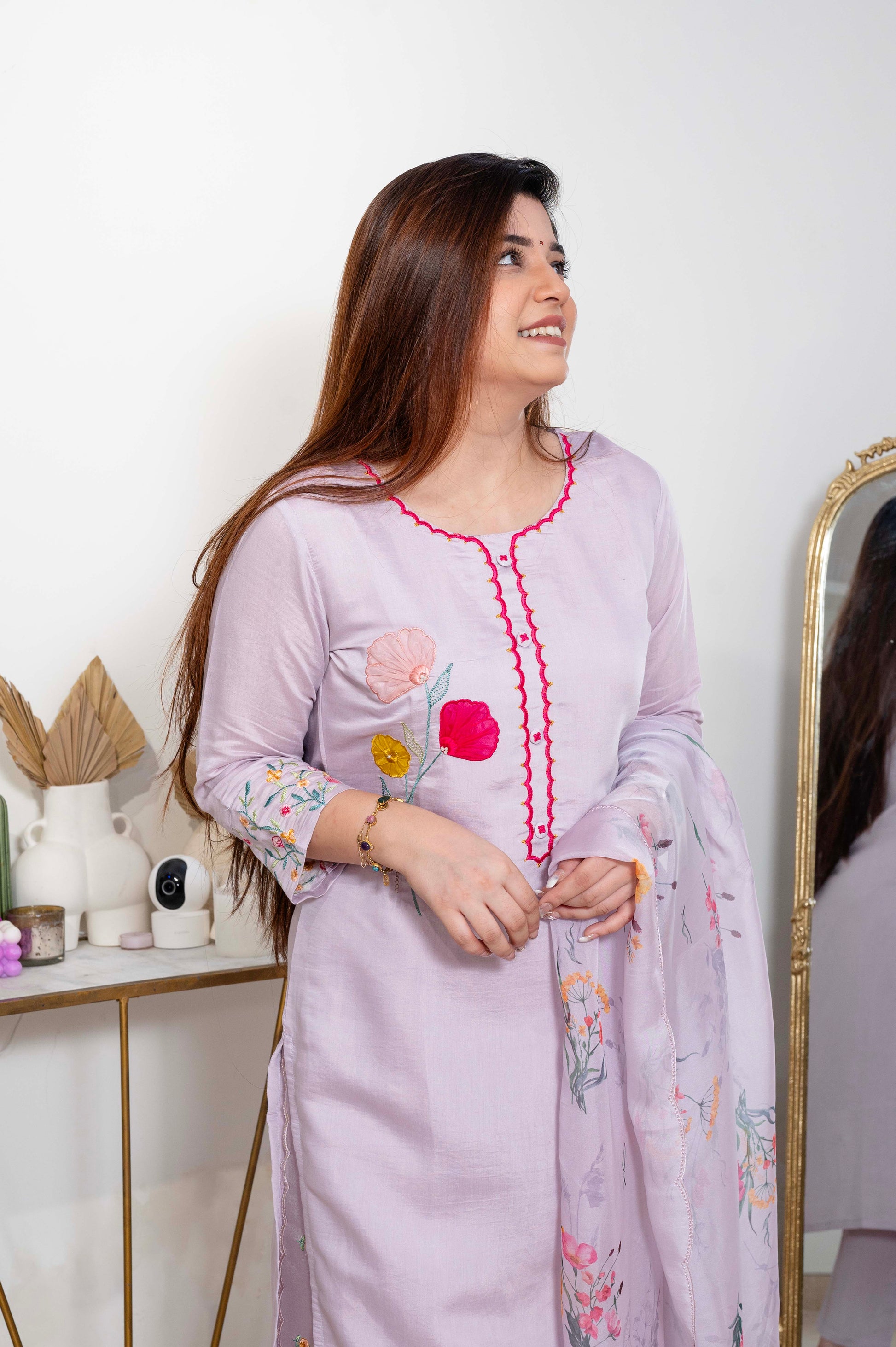 Neeram Lilac Embroidered Suit Set