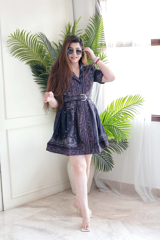 Gin Black Printed Organza Dress