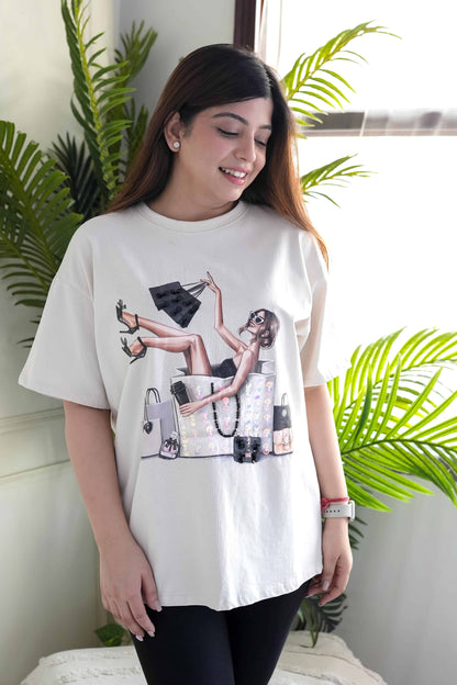 Sansa Beige Printed Tshirt