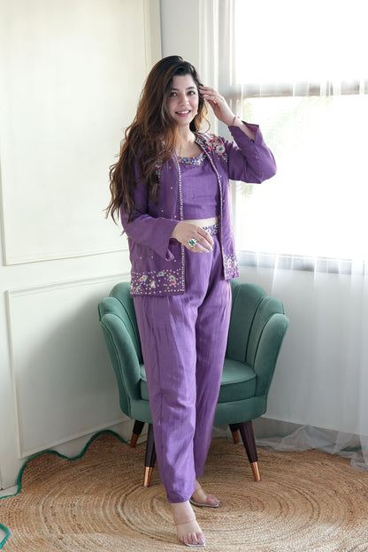 Sehr Purple Embroidered Co ord Set