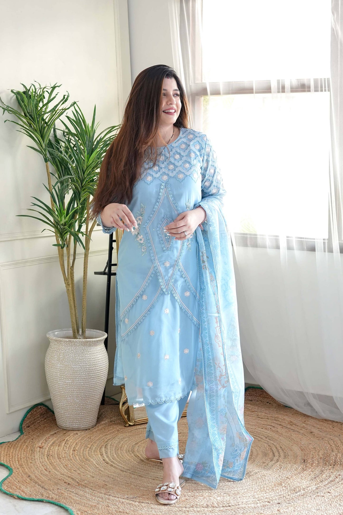 Firza Blue Embroidered Pakistani Suit