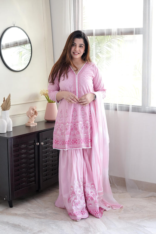 Noora Pink Printed Sharara Set