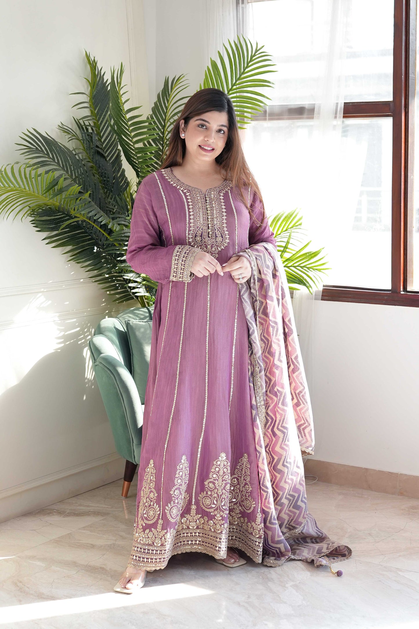 Zora Purple Embroidered Anarkali Suit