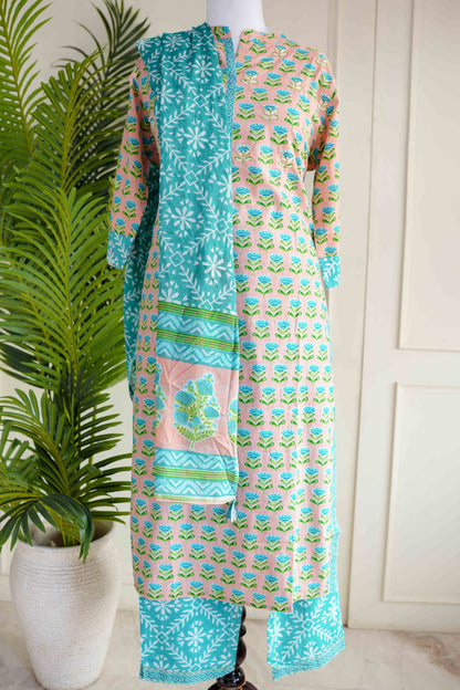 Sea Green Floral Print Suit Set