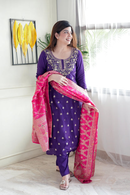 Hridya Purple Silk Suit