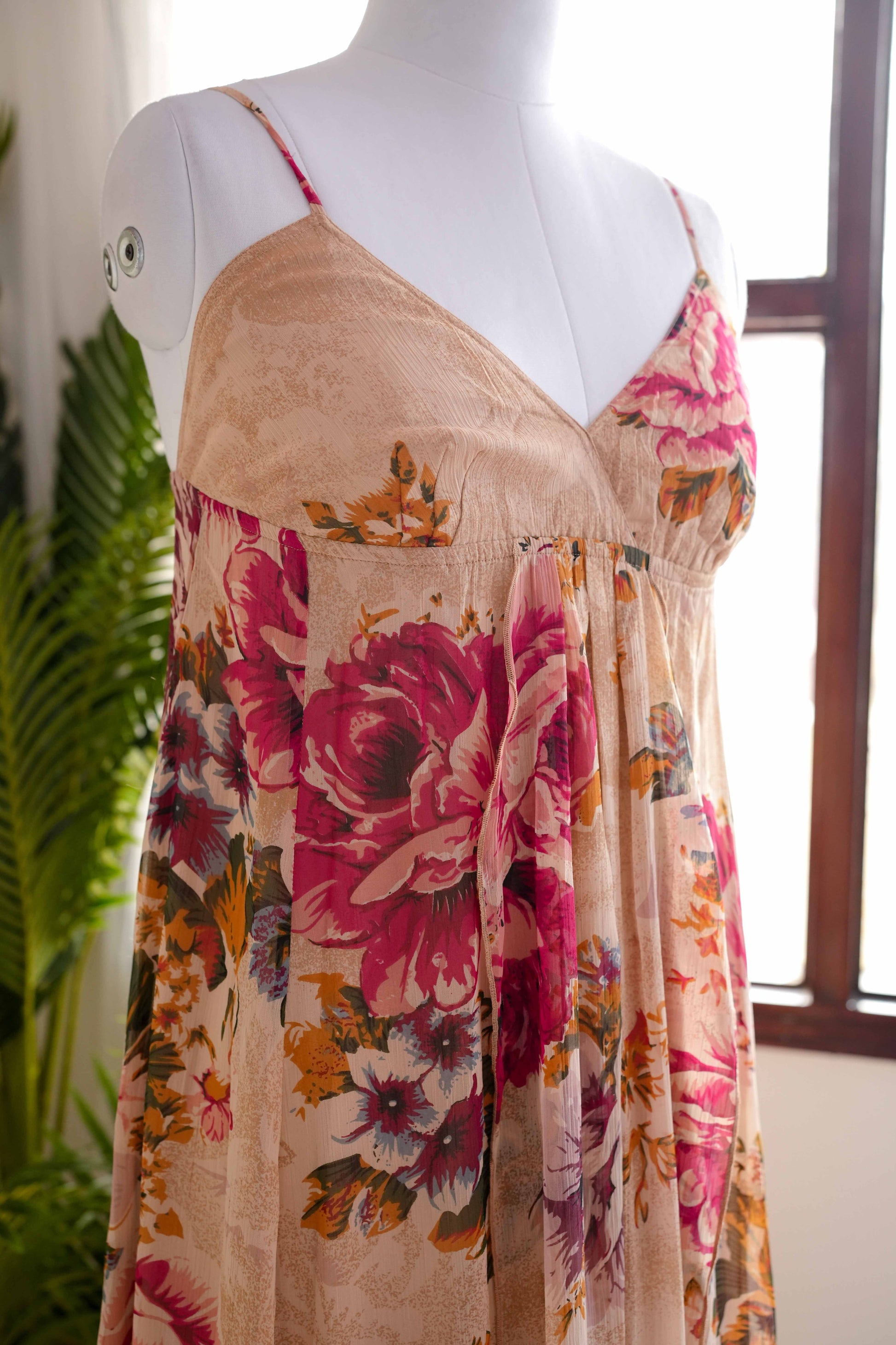 Beige Floral Maxi Dress