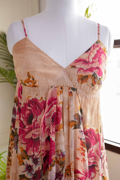 Beige Floral Maxi Dress