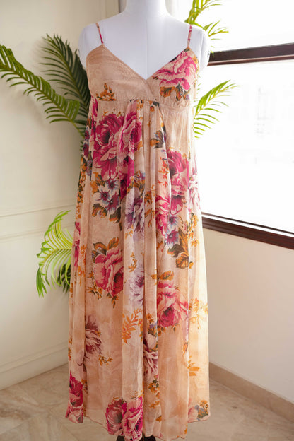 Beige Floral Maxi Dress