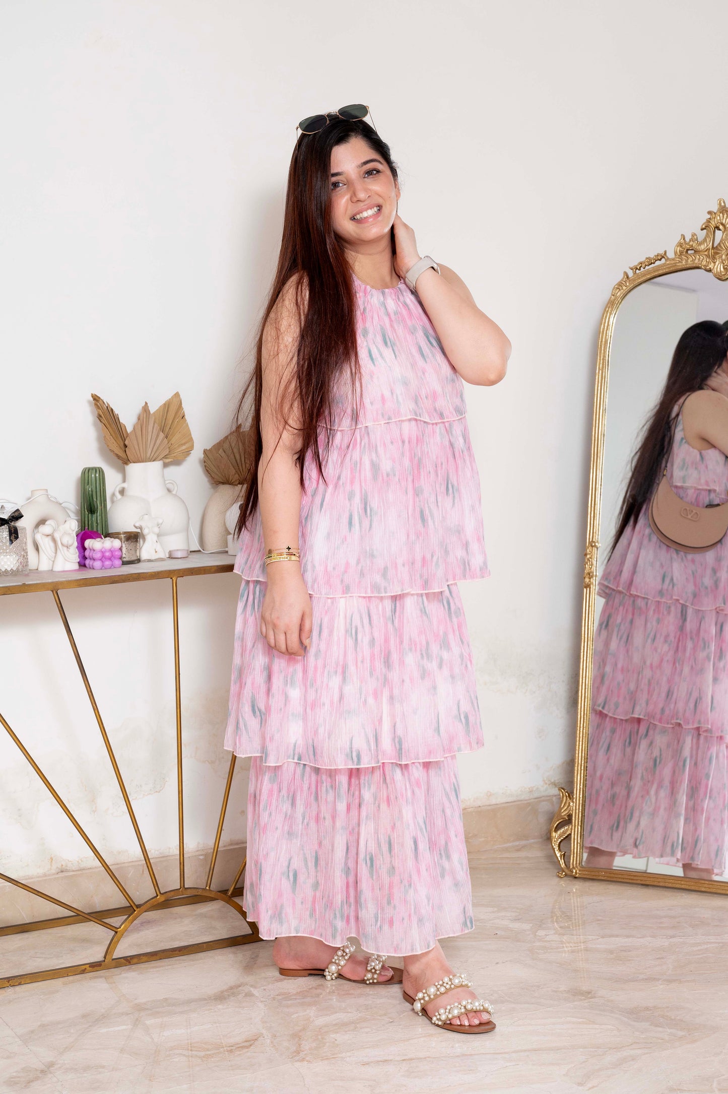 Lebua Pink Printed Frill Maxi