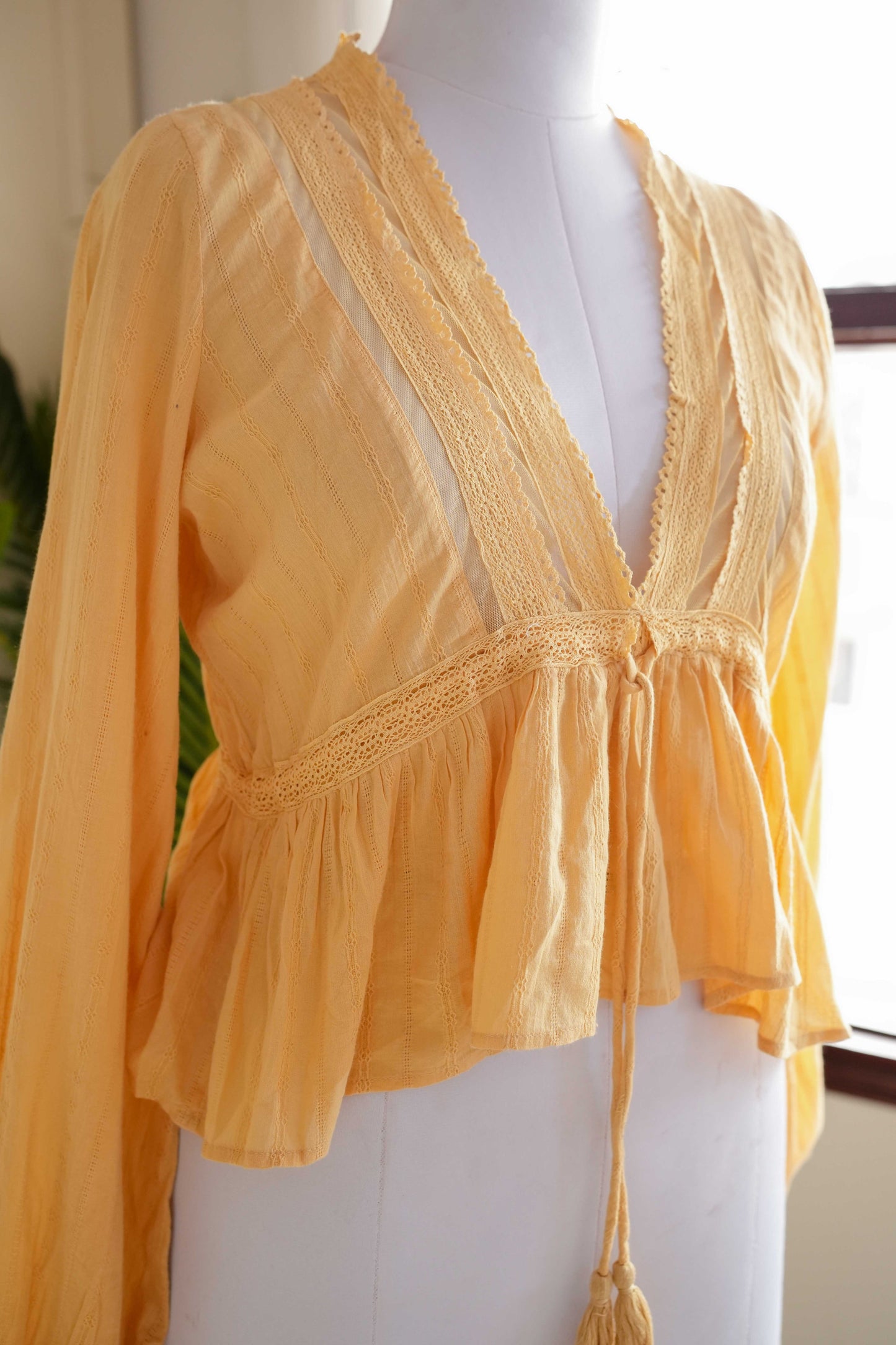 Yellow Lace Work Peplum Top