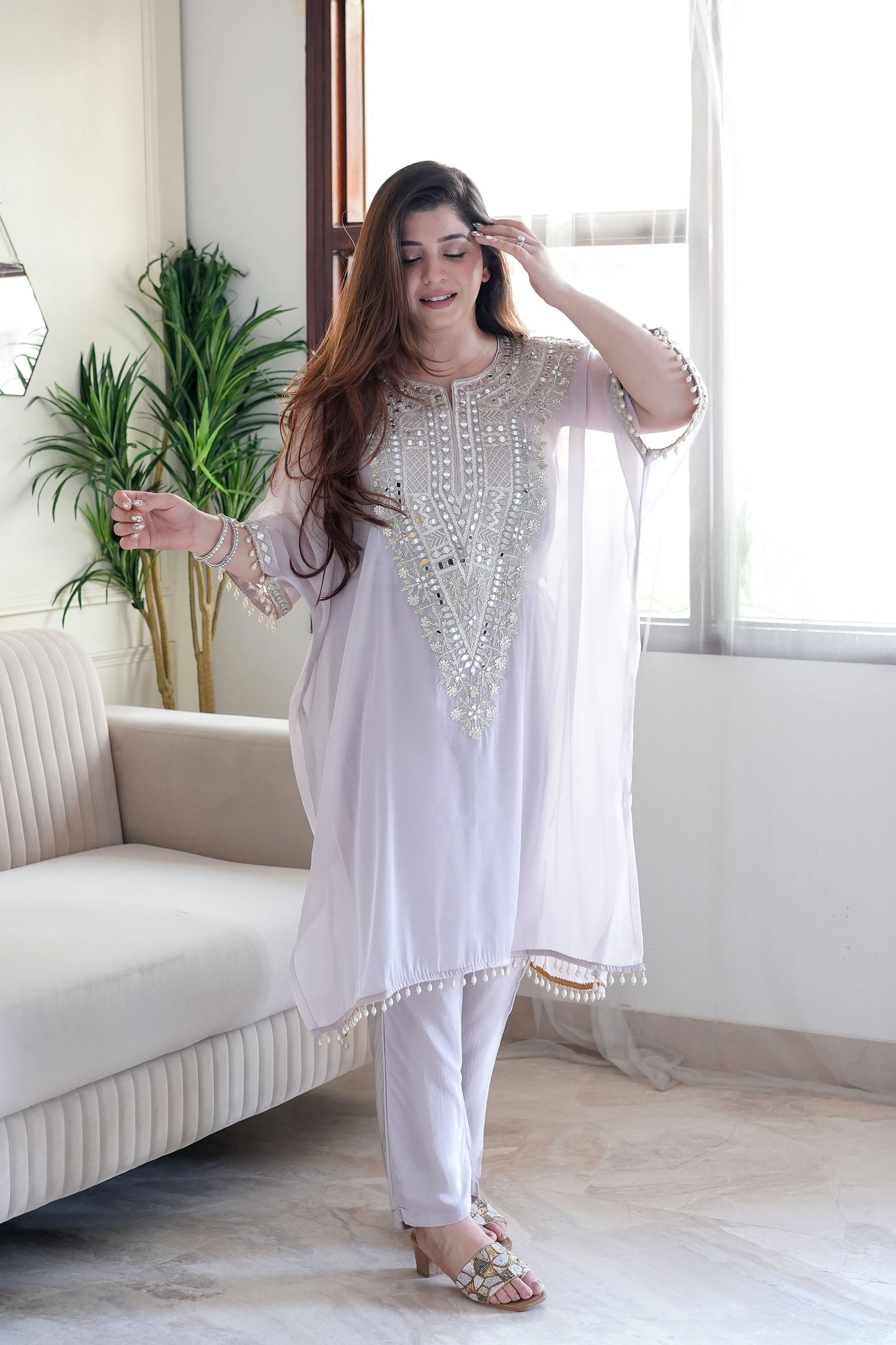 Nora Grey Embroidred Chogha Set