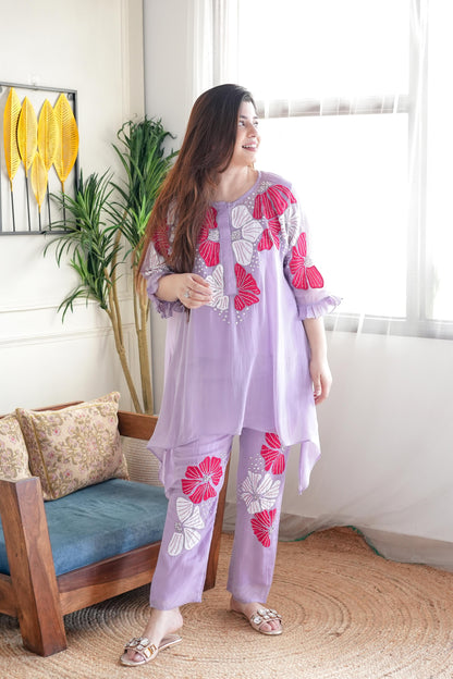 Alam Purple Floral Embroidered Co ord Set