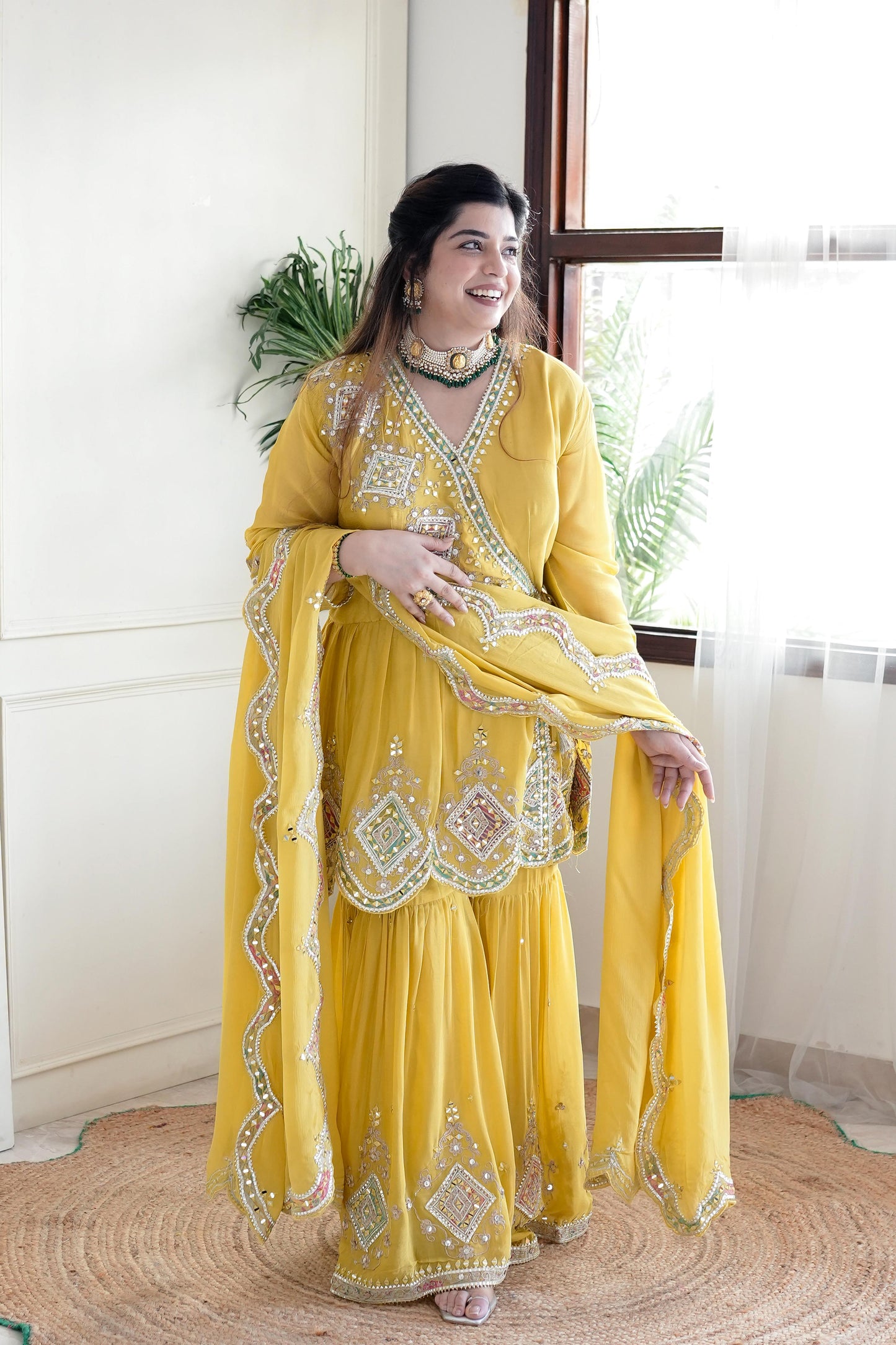 Anaya Yellow Mirror Work Sharara Set