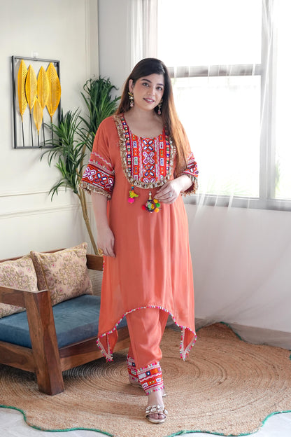 Areeb Rust Embroidered Chogha Set