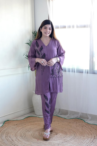 Meerab Purple Embroidered Co ord Set