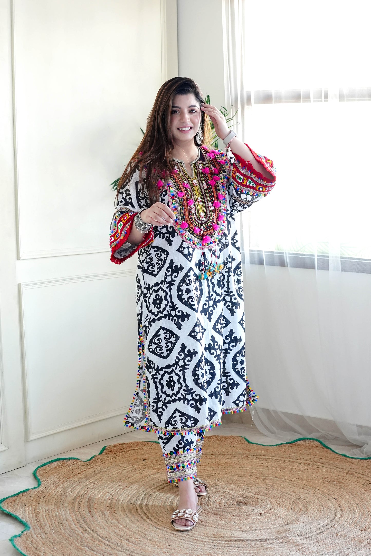 Mehran Black Printed Chogha With Pants