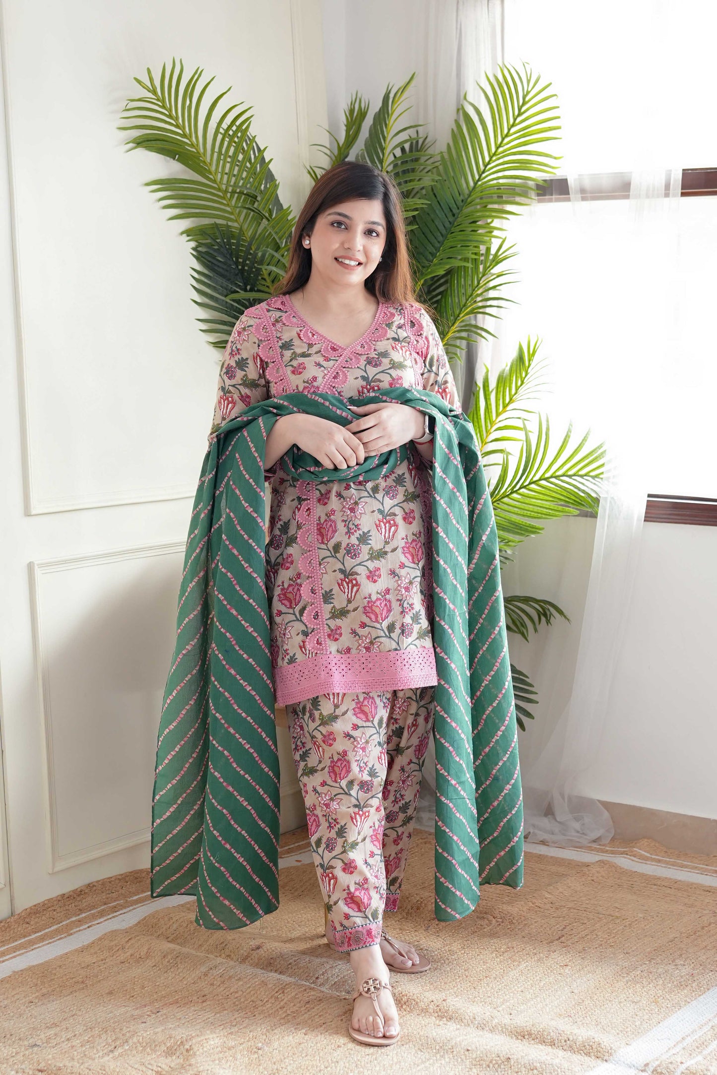 Meet Green Printed Cotton Suit Set