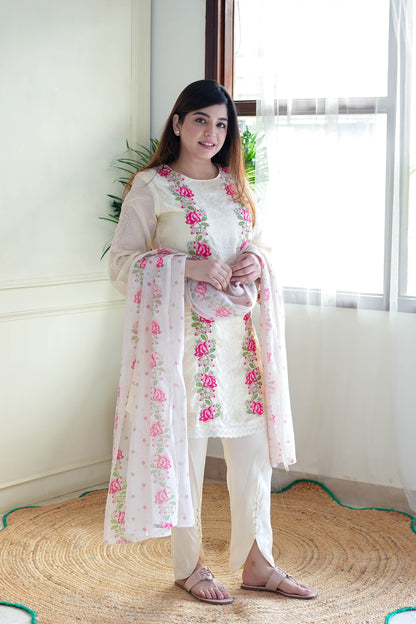 Kiara Off White Thread Work Suit Set