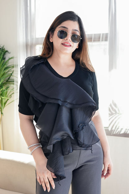 Sophia Black Frill Top